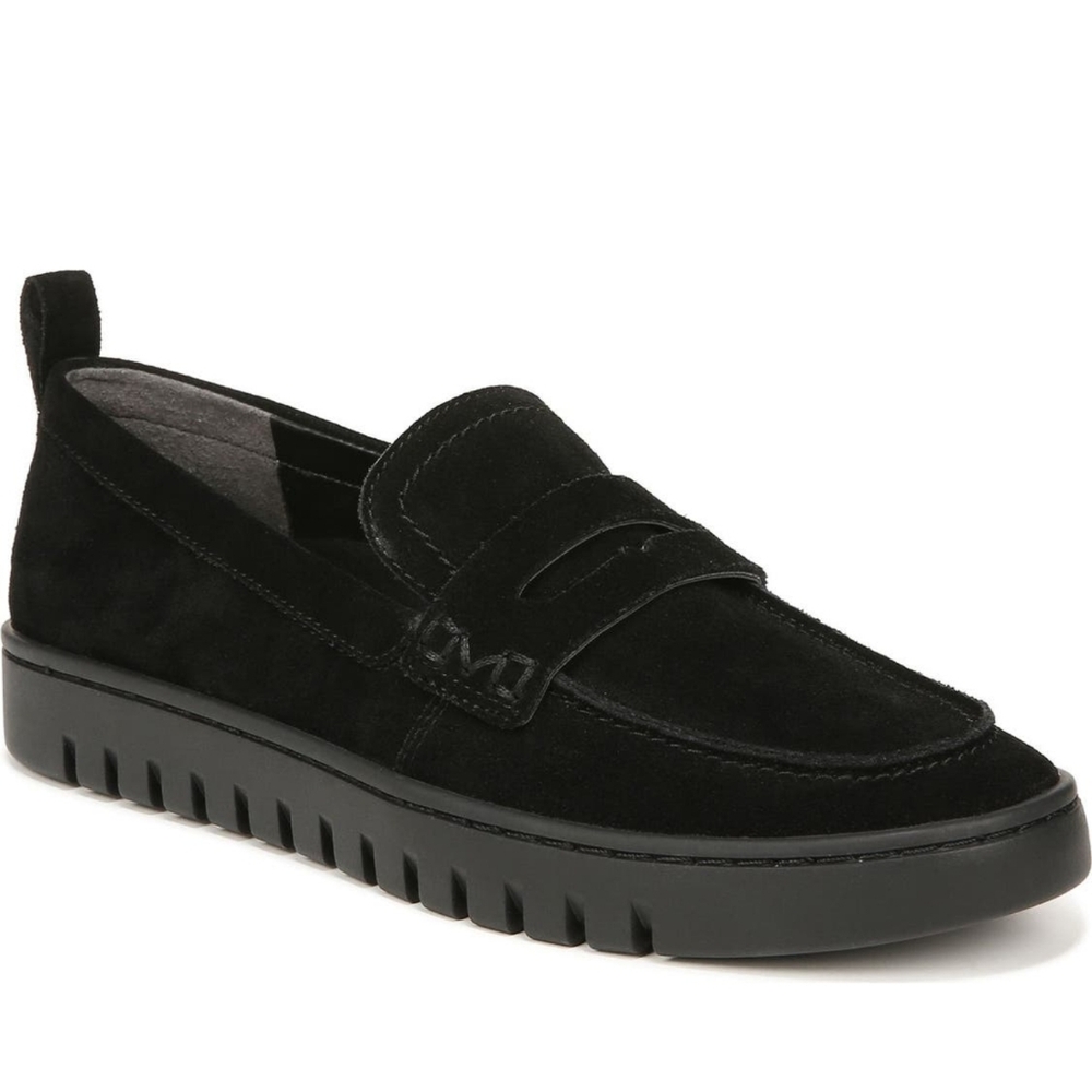 Sizes 5 To 12 Med Women Vionic    Uptown Black Suede Penny Loafer SlipOn Sneaker